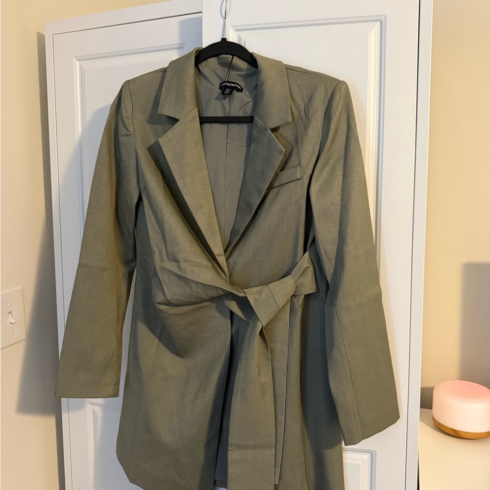 PrettyLittleThing Sage Green Belted Blazer